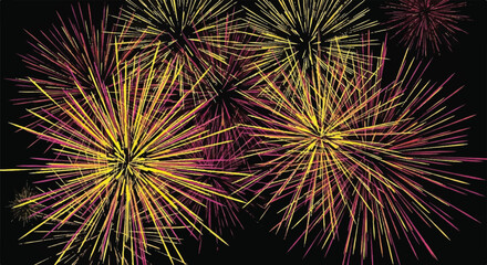 Fototapeta premium Vibrant Golden and Purple Fireworks Display for Festive Celebration