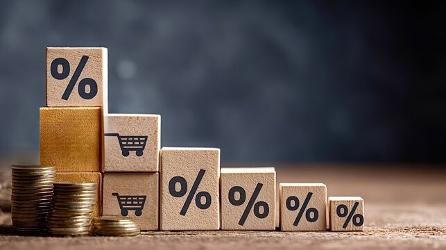 Lowering shopping cart interest rates and discounts concept