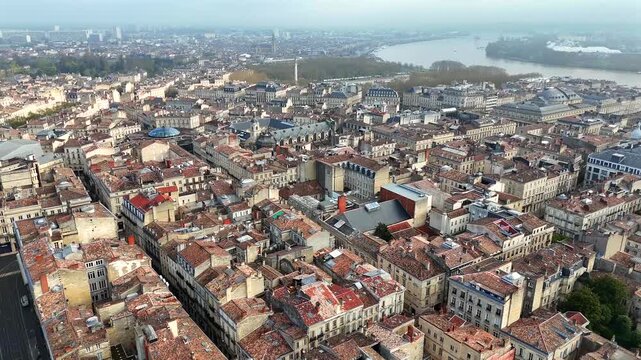 360 degree aerial view over Bordeaux old town city skyline