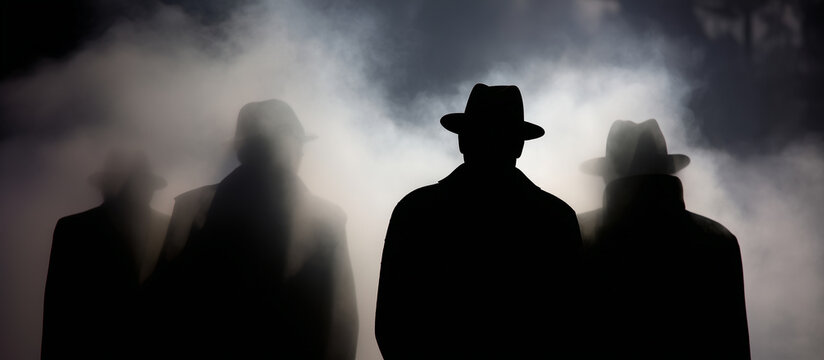 Stock style, hyper realistic, high quality photo, faceless silhouettes of mourners against rising smoke, minimal background, strong contrast, emotional stillness