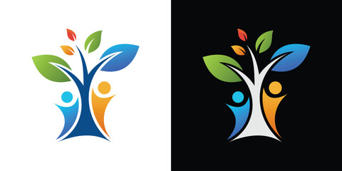 logo combines people and growth. human elements symbolize collaboration with growth tree