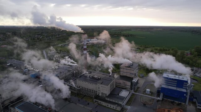 An aerial view of the pulp and paper mill in Kehra, Estonia.