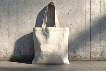 Concrete floor tote bag mockup realistic scene with shadow detail for branding lifestyle shoot