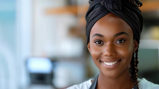 Smiling Portrait: A close-up portrait showcases a young, smiling individual with a gentle expression. The soft lighting and serene background amplify the subject's natural beauty and confidence. 