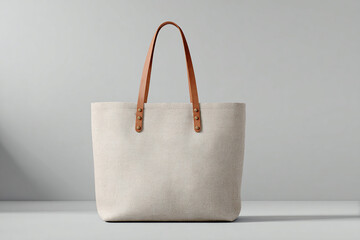 Realistic natural fiber tote bag mockup on white background for branding and print design use
