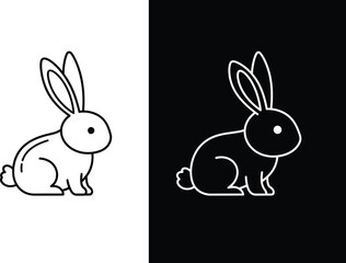 Obraz premium Minimalist outline rabbit icon in contrasting versions, perfect for clean graphic design and animal themes