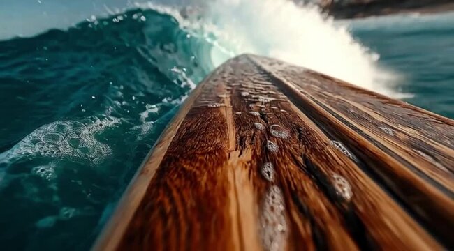 Prancha de Surf Cortando Onda Perfeita no Oceano com Energia, Movimento e Liberdade