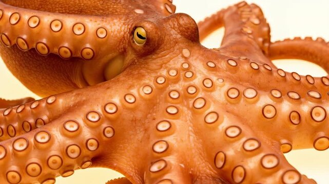 Octopus Unveiled: A close-up view reveals the mesmerizing beauty and intricate details of a vibrant octopus, showcasing its unique form and intelligence.