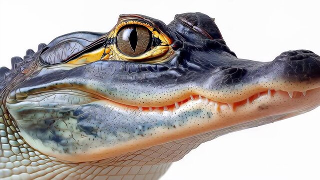 Intense Alligator Gaze: The close-up shot of a juvenile alligator, focused on its expressive eye. Showing the sharp details of this amazing creature's face.
