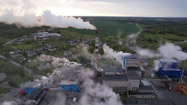 An aerial view of the pulp and paper mill in Kehra, Estonia.