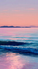 Fototapeta premium Tranquil sunset over calm ocean waves reflecting soft pastel colors in a serene coastal setting