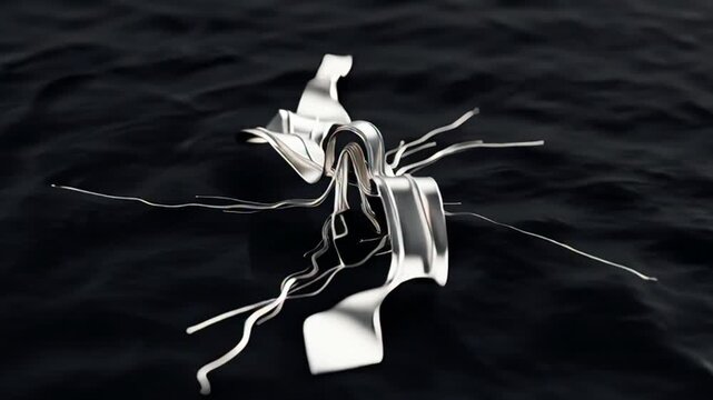 Abstract Metallic Sculpture Flowing Liquid Metal Tentacles Dark Background.