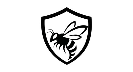 Bee silhouette in shield symbol black and white isolated design