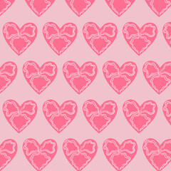 Seamless romantic pattern with heart shapes decorated with bows on soft pink background. Cute repeating Valentine design for fabric, wrapping paper, stationery and love themed decor.