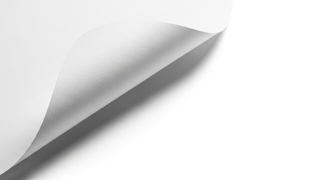 Textured white paper flap curling and peeling back against a stark white background with shadow, paper, white, background