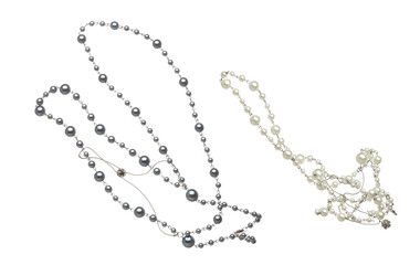 Pearl bead style necklet fly in air. Deep sea pearl bead necklace as gemstone for fashion ornament...