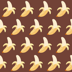 Naklejka premium Wzór bezszwowy z bananami na brązowym tle. Tło z owocami tropikalnymi. Ilustracja wektorowa.