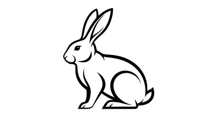 Obraz premium Black and white illustration of a rabbit in a sitting position outline