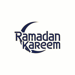 Ramadan Kareem Dark Blue Typography with Crescent Moon Vector Illustration