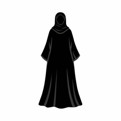 Naklejka premium Black Abaya with Hijab Flat Vector Illustration on White Background