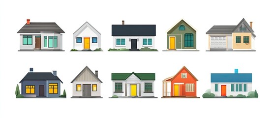 Colorful cartoon houses in various styles and designs. Home illustrations