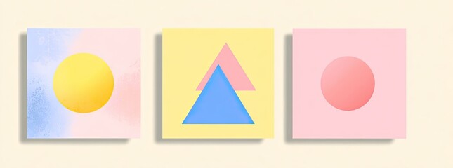 Colorful geometric art with a circle and triangle compositions