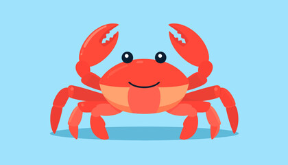 Cartoon Crab Vector Illustration on Blue Background