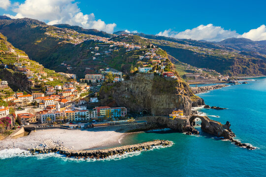 Panoramic view of the small village of Ponta do Sol, near Funchal. Madeira Island, Portugal