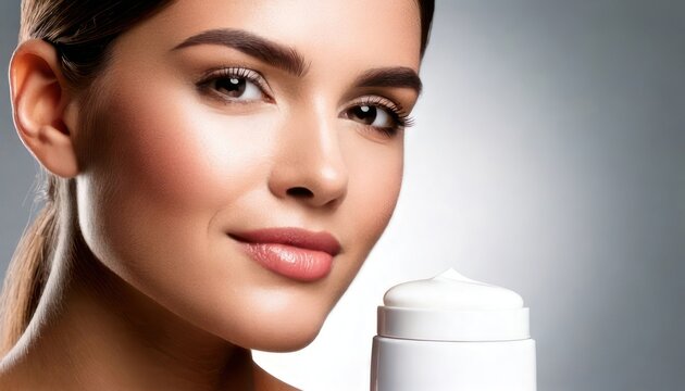 Beautiful female model with skincare products
