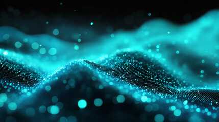 Digital wave surface illuminated by glowing blue dots