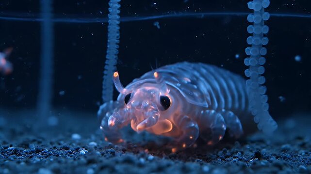 Bioluminescent Deep Sea Creature Glowing Orange on Ocean Floor