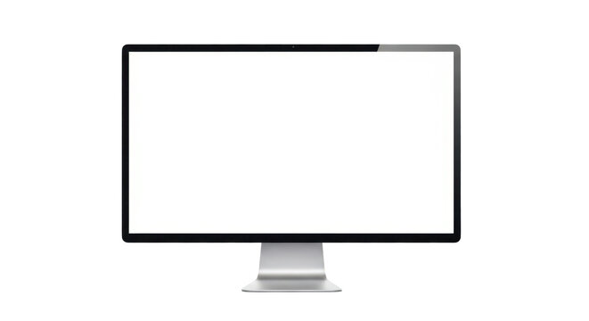 Modern computer monitor mockup with blank white screen isolated on transparent background, png