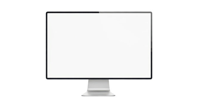 Modern computer monitor mockup with blank white screen isolated on transparent background, png