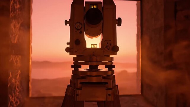 Digital Theodolite Surveying Equipment Reveal at Sunset