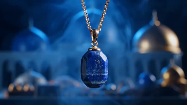 Golden chain necklace with blue Lapis Lazuli stone pendant