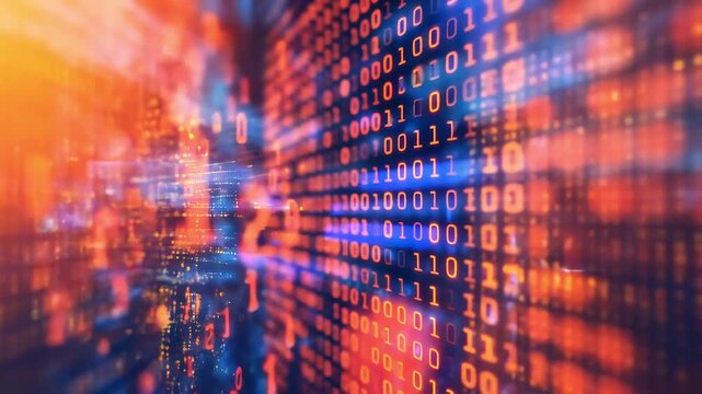 Abstract digital data stream flowing with binary code background
