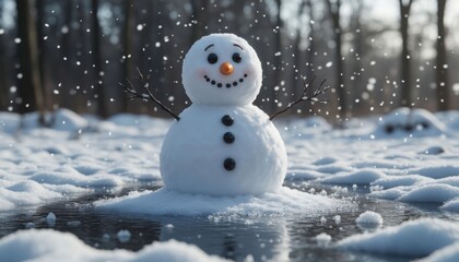 Happy Snowman In Snow