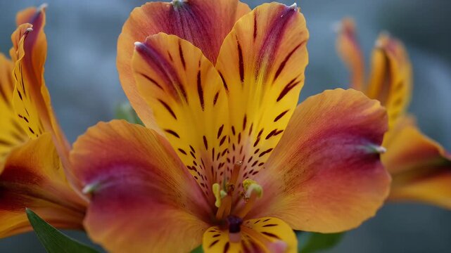 Extreme Close Up of Orange Yellow Alstroemeria Peruvian Lily Flower