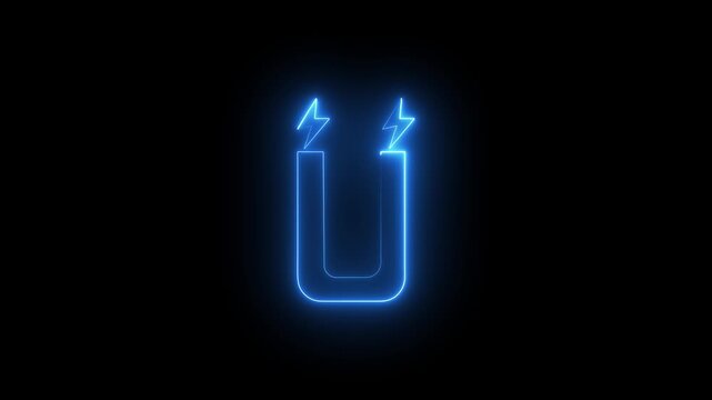 Neon magnet icon animation in a clean glowing line style, symbolizing attraction, lead generation, pull force, influence, marketing, and magnetic power. Smooth animated motion dark or black background