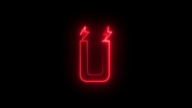 Neon magnet icon animation in a clean glowing line style, symbolizing attraction, lead generation, pull force, influence, marketing, and magnetic power. Smooth animated motion dark or black background