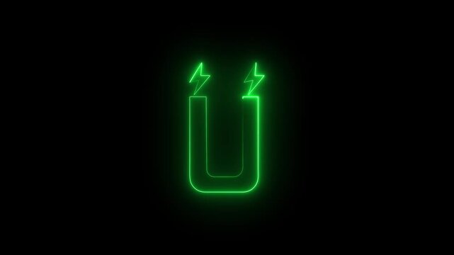 Neon magnet icon animation in a clean glowing line style, symbolizing attraction, lead generation, pull force, influence, marketing, and magnetic power. Smooth animated motion dark or black background