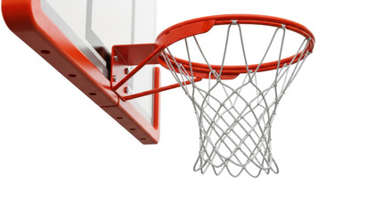 Orange Basketball Rim with Hanging Net Side Angle Isolated on White