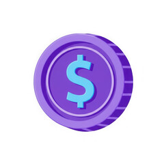 Obraz premium Purple coin with dollar sign on transparent background