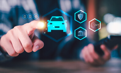 Insurance agent using digital interface manage car insurance policy, vehicle protection, online...
