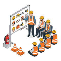 Construction Safety Training Session with Instructor Showing Personal Protective Equipment.