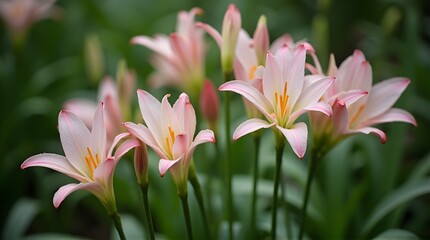 Fototapeta premium a bunch of beautiful Rain Lilies in bloom and bud