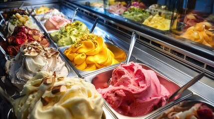 Close-up of a luxury gelato showcase