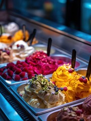 Close-up of a luxury gelato showcase