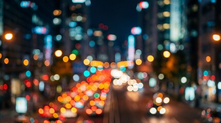 Obraz premium Nocturnal City Symphony: A vibrant nightscape unfolds with a mesmerizing blur of city lights, creating an abstract and dynamic display of urban energy.