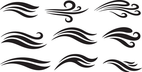 Fototapeta premium Collection of black swirly abstract design elements and symbols